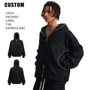 เสื้อฮู้ดดี้ผู้ชายสำหรับฤดูหนาว ผ้าคอตตอนถักเนื้อหนา ซิปหน้า ทรงโอเวอร์ไซส์ เป็นมิตรต่อสิ่งแวดล้อม ผ้าไม่ยับ พร้อมโลโก้แบบกำหนดเอง - Product Image 3