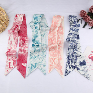 Version coréenne du foulard en soie fin et étroit à 26 lettres <span class=keywords><strong>vintage</strong></span>, souvenir d'été, bandeaux pour femmes, cravates, sacs et petits foulards - Product Image 1