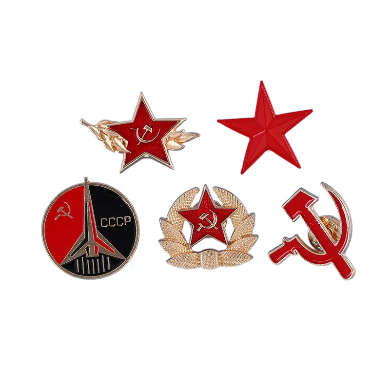 Retro Golden CCCP Soviet Communist Brooch Creative Sickle Hammer Flag Badge Celluloid Paint Enamel Lapel Pin