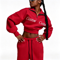 Ensemble deux pièces décontracté personnalisé pour femme : sweat-shirt imprimé à col zippé et revers, manches longues, avec ceinture, et pantalon à nouer