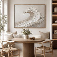 Peinture Murale Texturée Vague Océanique de Luxe, Faite à la Main, Impasto sur Toile, Décoration Côtière Minimaliste, Œuvre d'Art Abstraite à Suspendre sur Cadre en Bois