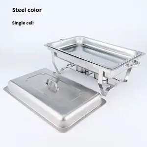 เตาบุฟเฟ่ต์สแตนเลสสีเงินแบบฝาเปิดพร้อมกระทะไม่เคลือบผิว ดีไซน์ทรงสี่เหลี่ยมแบบข้ามพรมแดน พร้อมฉนวนกันความร้อนสำหรับโรงแรมและร้านอาหาร - Product Image 4