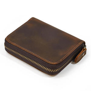 Andong Crazy Horse Leather Short <b>Zipper</b> <b>Wallets</b> for Men Retro Genuine Cowhide Men <b>Wallet</b> Vintage Fashion Coin Purse Card Holders - Product Image 2