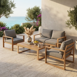 Set di Divani da Esterno Moderni <span class=keywords><strong>e</strong></span> Durevoli in Alluminio Ecologico Impermeabile con Cuscini <span class=keywords><strong>e</strong></span> Tavolino da Caffè per Giardino, Balcone, Cortile, Hotel, Parco - Product Image 2