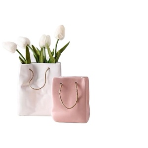 China Home Decoration Factories Custom Ceramic Paper Bag <strong>Vase</strong> <strong>Flower</strong> Ceramic <strong>Vases</strong> for Home Decor - Product Image 1
