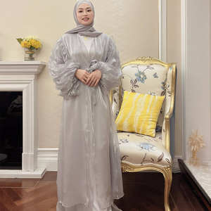 2022 नवीनतम अबाया ने डिजाइन किया है अरमान तुर्कीश दुबाई फैंसी कपड़े मुस्लिम महिला शिनी ऑर्गेंजा साटन रेशम के सामने खुला बाया - Product Image 5