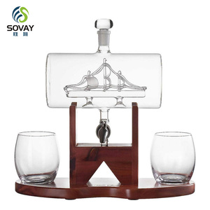 Ensemble de carafe à whisky, distributeur de spiritueux pour bar à domicile, verre en cristal - 1250 ml, livraison de <span class=keywords><strong>2</strong></span> verres à whisky, magnifique support, fête des pères - Product Image 2