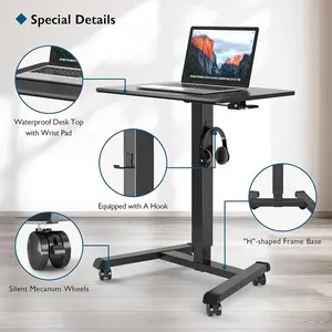 Sofa Table with Pneumatic Lift Column Round Drawing Table Single Leg Slide In Adjustable Height Office Desk