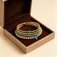 Farbbeständiges Handgefertigtes Vergoldetes Türkis-Kreuz-Perlen-Armband-Set im Europa-Amerika-Stil für Damen, Weihnachten und Business