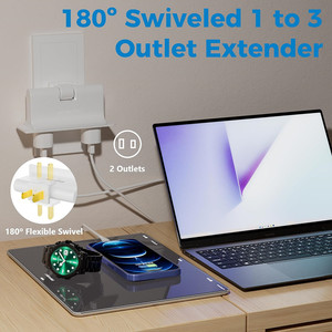 Adaptador de Enchufe Giratorio Polarizado de 2 Clavijas con 3 Tomas, Enchufe de Pared Giratorio de 180 Grados, Convertidor de 2 Clavijas a 2 Clavijas con Triple Salida - Product Image 6
