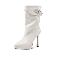 Bottines à plateforme pour femmes, à bout pointu, en cuir de vachette, talons fins, tendance mode, vente en gros, personnalisables
