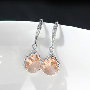Pendientes de Cuarzo Rosa Champán con Forma de Gota de Agua, Plata 925 con Baño de Rodio, Engaste de Bisel, Joyería de Cristal Romántica para Mujer, para Boda - Product Image 3