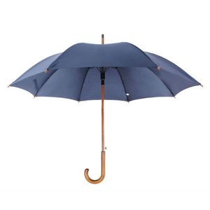 Parapluie de pluie à manche en bois, coupe-vent, avec logo imprimé personnalisé, à tige courbée et droite - Product Image 1