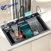 Éviers de cuisine intelligents de luxe en acier inoxydable, évier multifonctionnel moderne à cascade, évier simple à encastrer, ensemble d'évier de cuisine numérique
