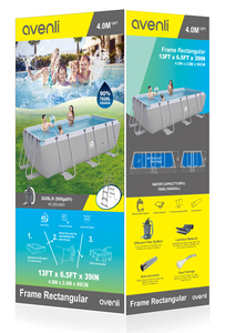 屋外大型ファミリープール4.0m x 2.0m x 99cm長方形金属フレーム地上スイミングプール - Product Image 6