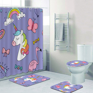 Unicorn <strong>Shower</strong> <strong>Curtain</strong> 60''W X 72''L Girl Cartoon <strong>Funny</strong> Polyester Waterproof 12 Pack Plastic Hooks Bathroom <strong>Curtain</strong> Set - Product Image 5
