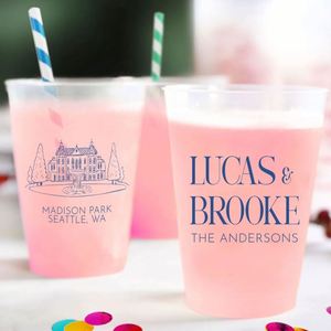 Vasos de Plástico Irrompibles Esmerilados de 12oz o 16oz para el Sr. y la Sra. - Recuerdo de Boda - Product Image 1