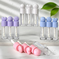 CY064 Rose 3.5ml 5ml Tube de brillant à lèvres rond avec couvercle en forme de cœur, applicateur Doe Foot et pinceau large unique, pour tubes de brillant à lèvres épais, emballage