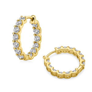 Pendientes de aro redondos minimalistas de cobre con baño de oro de 14K, moissanita VVS D GRA, joyería personalizada para uso diario para mujeres. - Product Image 2