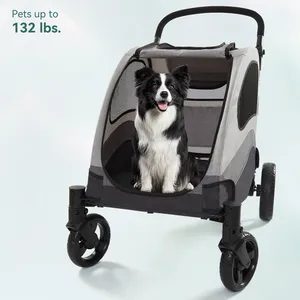 Baixo MOQ dobrável Pet Stroller para gatos e cães, Carrinho de cão para cães grandes ou 2 cães, Heavy Duty Pet Gear Wagon Cart