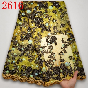 Envío gratis tela de encaje terciopelo africano con lentejuelas tela de encaje Nigeira 2021 venta al por mayor tela de terciopelo de lentejuelas para vestido 2616 - Product Image 3