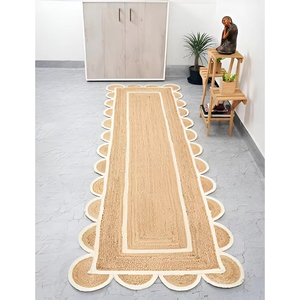 Handcrafted Natural Jute <b>Runner</b> Rug with Scalloped Border for Hallway Entryway Living Room Bedroom Floor Decor - Product Image 5