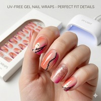 Bandes d'ongles en gel sans UV, non toxiques, résistantes aux rayures, motif dégradé coucher de soleil, gothique, Kawaii, motif fantôme cousu, design cauchemardesque