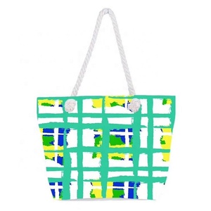 Mode impression femmes sacs à main avec poignée en corde de coton toile de jute fourre-tout sac de plage - Product Image 6