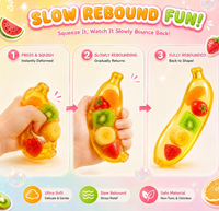 Bananen-tomaat squishy fidget toy met vaseline textuur, stressverlichtend, transparante bananen squishy toy met kleurrijk fruit, knijp-speeltje