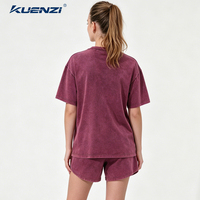 Kuenzi Vintage 100% Katun 260GSM Berat, Tanpa Cetakan, Efek Usang, Streetwear, Tenun Polos dengan Lapisan Lilin, Kaos untuk Wanita