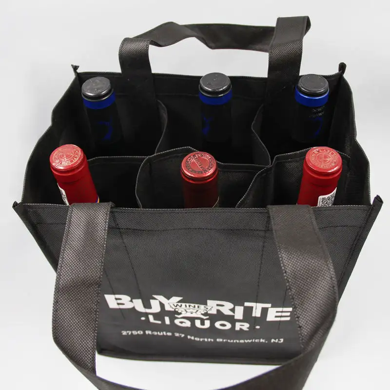 Baru dapat digunakan kembali 6 botol bukan tenunan portabel indah hadiah tas anggur tas Tote dengan pembagi logo kustom tas kemasan anggur tugas berat