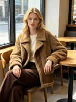 Blouson Aviateur Femme en Fausse Fourrure Écologique Ice Fox, Style Hip Hop, avec Empiècements en Cuir PU, Col Rabattu, Chaud et Oversize pour l'Hiver