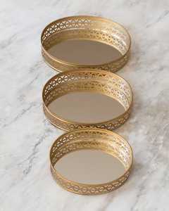 Oval Glass <b>Mirror</b> <b>Gold</b> Serving Tray - Product Image 4