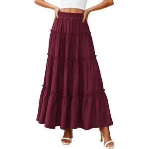 Jupe longue maxi bohème FOXA pour femme, taille élastique, volants superposés, coupe évasée fluide, en viscose et mousseline, idéale pour l'été et les vacances à la plage - Product Image 4