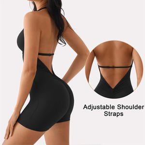 <span class=keywords><strong>Combinaison</strong></span> de yoga sans dos pour <span class=keywords><strong>femme</strong></span>, effet froncé aux fesses, contrôle du ventre, compression, extensible, sans manches, pour le sport, vente en gros - Product Image 2