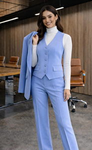 Conjunto de traje de pantalón de 3 piezas azul claro para mujer, elegante traje de negocios para oficina, blazer formal, chaleco y pantalones - Product Image 5