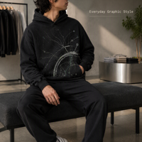 Sweat à capuche noir Original Forest Orbit avec motif abstrait inspiré du web, pull unisexe pour streetwear, collection printemps, ODM, respirant, en tissu multicouche