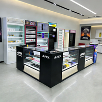 Support d'affichage LED personnalisé APEX avec logo, pour station-service, présentoir à cigarettes avec portes coulissantes et étagères en acrylique à alimentation par poussée