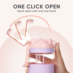 800ml Leak-proof Tritan Eco-Friendly Travel Gym Sports <b>Water</b> <b>Bottle</b> <b>Straw</b> One Click Open Lid Anti-Slip Silicone Sleeve Time - Product Image 3