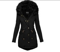 Veste en coton chaud à capuche et col en fourrure unie pour femmes européennes et américaines d'automne et d'hiver