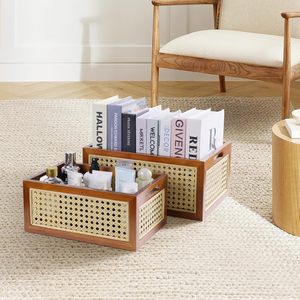 Handmade Wood Mix <b>Rattan</b> Eco-Friendly Multifunction <b>Storage</b> <b>Basket</b> Vintage Rectangle Hamper Organizing Kitchen Living Room - Product Image 6
