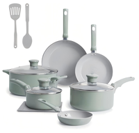 Ensemble de 11 ustensiles de cuisine en céramique antiadhésifs, casseroles et poêles avec couvercles en verre et poignées confortables