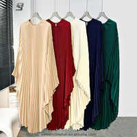 Robe Kaftan Midi Décontractée d'Été pour Femme, Style Islamique Africain, Abaya à Col Rond avec Plis Unis en Soie Respirante