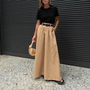 ผู้ผลิตเสื้อผ้า กระโปรงยาวทรงตรงคุณภาพสูงสำหรับฤดูใบไม้ร่วง สไตล์ลำลองสำหรับผู้หญิง ผ้าแคนวาสคอตตอน 100% - Product Image 1