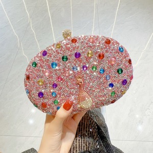 Nouvelle Pochette Classique en Polyester avec Chaîne, Motif Paon Diamanté, Fermeture Magnétique, Capacité 1L, Forme Ovale, Style Européen, pour le Commerce Transfrontalier - Product Image 5