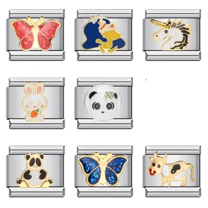 New Electroplated Stainless Steel Oil-drip Cartoon DIY Italian-style Modular Bracelet <b>Personalized</b> Welded-pattern Bangle - Product Image 2
