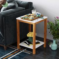 Table basse carrée à double niveau, plateau blanc, double espace de rangement pour salon, canapé et chambre à coucher, table d'appoint minimaliste