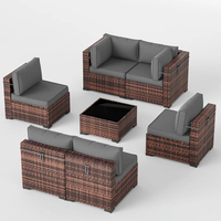 Dwoo Mobilier de cour extérieure gris moderne, durable et léger, en rotin, avec bande en osier, terrasse, table basse, canapé, ensemble de 7 pièces