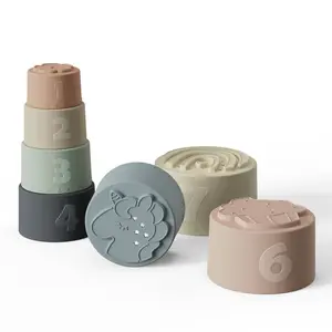 Bap miễn phí trẻ em Đồ chơi trẻ mới biết đi học tập Montessori chiếu Đồ chơi bé Silicone xếp chồng ly trò chơi khối Bộ