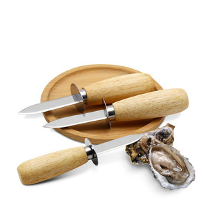 Couteau à huîtres en acier inoxydable Outils de cuisine pour fruits de mer avec coquille de pétoncle en bois Coupeur de coquillages Ouvreur de fruits de mer - Product Image 1